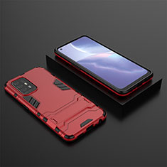 Silicone Matte Finish and Plastic Back Cover Case with Stand T02 for Oppo Reno5 Z 5G Red