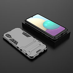 Silicone Matte Finish and Plastic Back Cover Case with Stand T02 for Samsung Galaxy A02 Gray