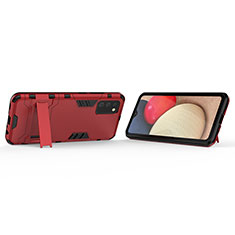 Silicone Matte Finish and Plastic Back Cover Case with Stand T02 for Samsung Galaxy A03s Red