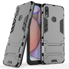 Silicone Matte Finish and Plastic Back Cover Case with Stand T02 for Samsung Galaxy A10s Gray
