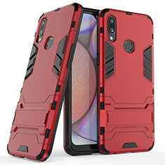 Silicone Matte Finish and Plastic Back Cover Case with Stand T02 for Samsung Galaxy A10s Red