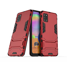 Silicone Matte Finish and Plastic Back Cover Case with Stand T02 for Samsung Galaxy A31 Red