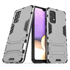 Silicone Matte Finish and Plastic Back Cover Case with Stand T02 for Samsung Galaxy A32 4G Gray