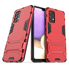 Silicone Matte Finish and Plastic Back Cover Case with Stand T02 for Samsung Galaxy A32 5G Red