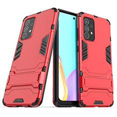 Silicone Matte Finish and Plastic Back Cover Case with Stand T02 for Samsung Galaxy A52 5G Red