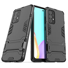 Silicone Matte Finish and Plastic Back Cover Case with Stand T02 for Samsung Galaxy A52s 5G Black