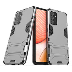 Silicone Matte Finish and Plastic Back Cover Case with Stand T02 for Samsung Galaxy A72 4G Gray