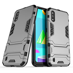 Silicone Matte Finish and Plastic Back Cover Case with Stand T02 for Samsung Galaxy M01 Gray