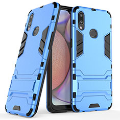 Silicone Matte Finish and Plastic Back Cover Case with Stand T02 for Samsung Galaxy M01s Blue