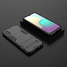 Silicone Matte Finish and Plastic Back Cover Case with Stand T02 for Samsung Galaxy M02 Black