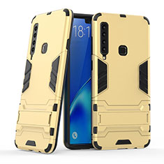 Silicone Matte Finish and Plastic Back Cover Case with Stand T03 for Samsung Galaxy A9 Star Pro Gold