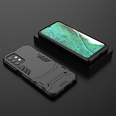 Silicone Matte Finish and Plastic Back Cover Case with Stand T03 for Samsung Galaxy M32 5G Black