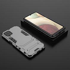 Silicone Matte Finish and Plastic Back Cover Case with Stand T04 for Samsung Galaxy F12 Gray