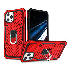 Silicone Matte Finish and Plastic Back Cover Case with Stand YF1 for Apple iPhone 15 Pro Max Red