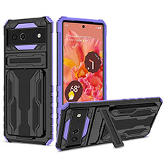 Silicone Matte Finish and Plastic Back Cover Case with Stand YF1 for Google Pixel 6 5G Purple