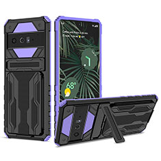 Silicone Matte Finish and Plastic Back Cover Case with Stand YF1 for Google Pixel 6 Pro 5G Purple