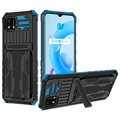 Silicone Matte Finish and Plastic Back Cover Case with Stand YF1 for Realme C11 (2021) Blue