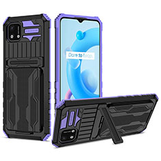 Silicone Matte Finish and Plastic Back Cover Case with Stand YF1 for Realme C11 (2021) Purple