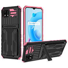 Silicone Matte Finish and Plastic Back Cover Case with Stand YF1 for Realme C20A Pink