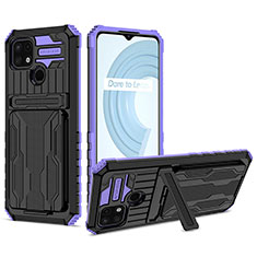 Silicone Matte Finish and Plastic Back Cover Case with Stand YF1 for Realme C21 Purple