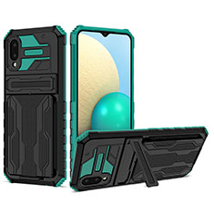 Silicone Matte Finish and Plastic Back Cover Case with Stand YF1 for Samsung Galaxy A02 Green