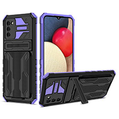 Silicone Matte Finish and Plastic Back Cover Case with Stand YF1 for Samsung Galaxy A02s Purple