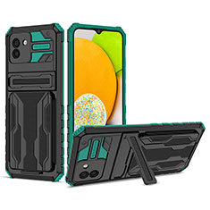 Silicone Matte Finish and Plastic Back Cover Case with Stand YF1 for Samsung Galaxy A03 Green