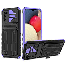 Silicone Matte Finish and Plastic Back Cover Case with Stand YF1 for Samsung Galaxy A03s Purple