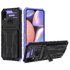 Silicone Matte Finish and Plastic Back Cover Case with Stand YF1 for Samsung Galaxy A10s Purple