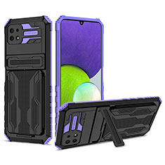 Silicone Matte Finish and Plastic Back Cover Case with Stand YF1 for Samsung Galaxy A22 5G Purple
