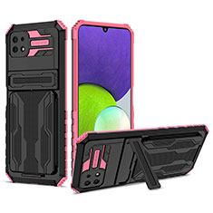 Silicone Matte Finish and Plastic Back Cover Case with Stand YF1 for Samsung Galaxy A22s 5G Pink