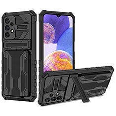 Silicone Matte Finish and Plastic Back Cover Case with Stand YF1 for Samsung Galaxy A23 4G Black