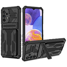 Silicone Matte Finish and Plastic Back Cover Case with Stand YF1 for Samsung Galaxy A23 5G Black