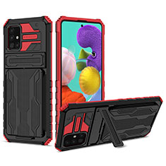 Silicone Matte Finish and Plastic Back Cover Case with Stand YF1 for Samsung Galaxy A31 Red