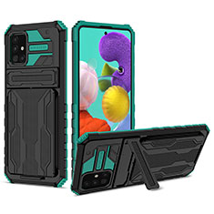 Silicone Matte Finish and Plastic Back Cover Case with Stand YF1 for Samsung Galaxy A51 4G Green