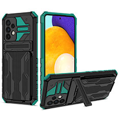 Silicone Matte Finish and Plastic Back Cover Case with Stand YF1 for Samsung Galaxy A52 4G Green