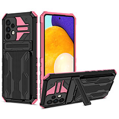 Silicone Matte Finish and Plastic Back Cover Case with Stand YF1 for Samsung Galaxy A52 4G Pink