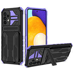 Silicone Matte Finish and Plastic Back Cover Case with Stand YF1 for Samsung Galaxy A52 4G Purple