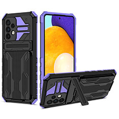 Silicone Matte Finish and Plastic Back Cover Case with Stand YF1 for Samsung Galaxy A72 4G Purple