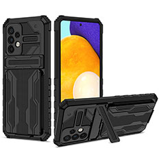 Silicone Matte Finish and Plastic Back Cover Case with Stand YF1 for Samsung Galaxy A72 5G Black