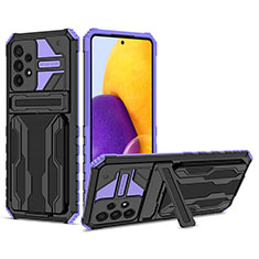 Silicone Matte Finish and Plastic Back Cover Case with Stand YF1 for Samsung Galaxy A73 5G Purple