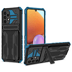 Silicone Matte Finish and Plastic Back Cover Case with Stand YF1 for Samsung Galaxy M32 5G Blue