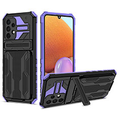 Silicone Matte Finish and Plastic Back Cover Case with Stand YF1 for Samsung Galaxy M32 5G Purple