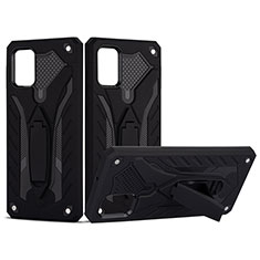 Silicone Matte Finish and Plastic Back Cover Case with Stand YF2 for Samsung Galaxy A51 5G Black