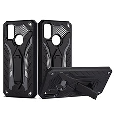 Silicone Matte Finish and Plastic Back Cover Case with Stand YF2 for Samsung Galaxy M30s Black