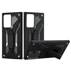 Silicone Matte Finish and Plastic Back Cover Case with Stand YF2 for Samsung Galaxy Note 20 Ultra 5G Black