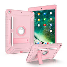 Silicone Matte Finish and Plastic Back Cover Case with Stand YJ1 for Apple iPad 10.2 (2021) Pink