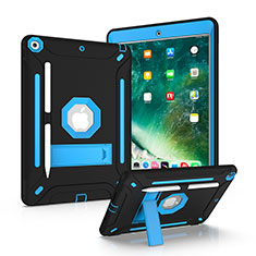 Silicone Matte Finish and Plastic Back Cover Case with Stand YJ2 for Apple iPad 10.2 (2019) Blue and Black