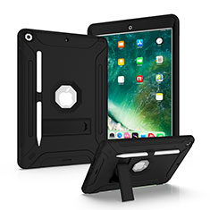 Silicone Matte Finish and Plastic Back Cover Case with Stand YJ2 for Apple iPad 10.2 (2020) Black