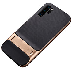 Silicone Matte Finish and Plastic Back Cover Case with Stand Z01 for Huawei P30 Pro Gold